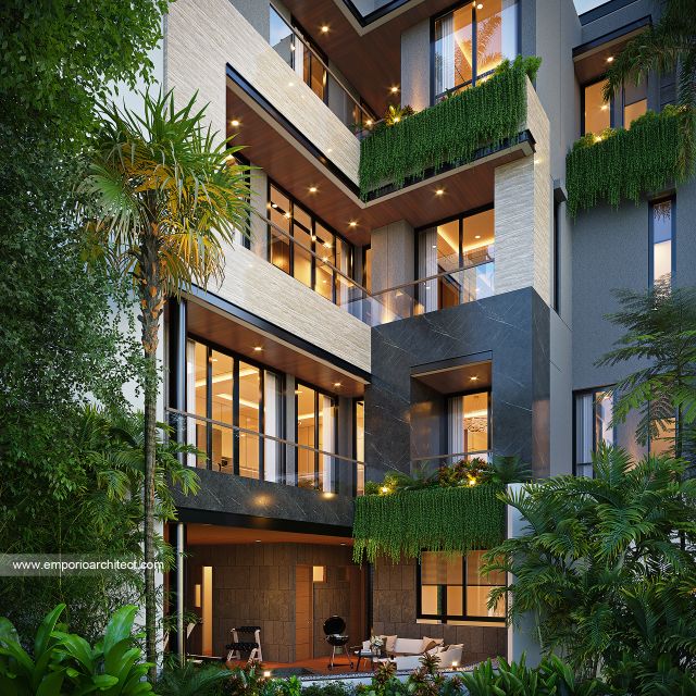 Desain Tampak Belakang Rumah Modern 4 Lantai Bapak DD di Jakarta