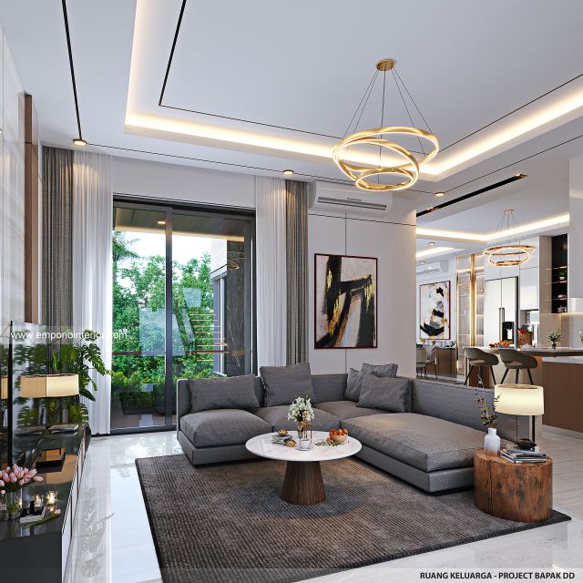 Desain Ruang Keluarga Rumah Modern 4 Lantai Bapak DD di Jakarta