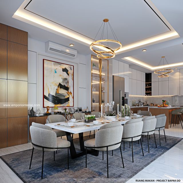 Desain Ruang Makan Rumah Modern 4 Lantai Bapak DD di Jakarta