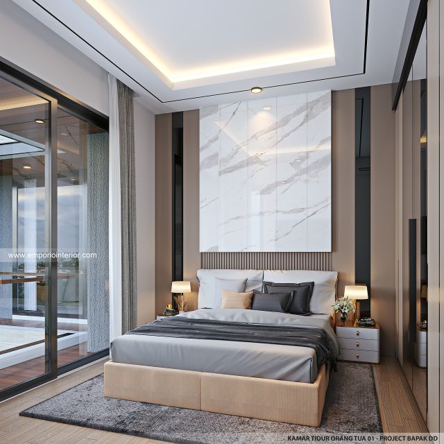 Desain Kamar Tidur Orang Tua 1 Rumah Modern 4 Lantai Bapak DD di Jakarta