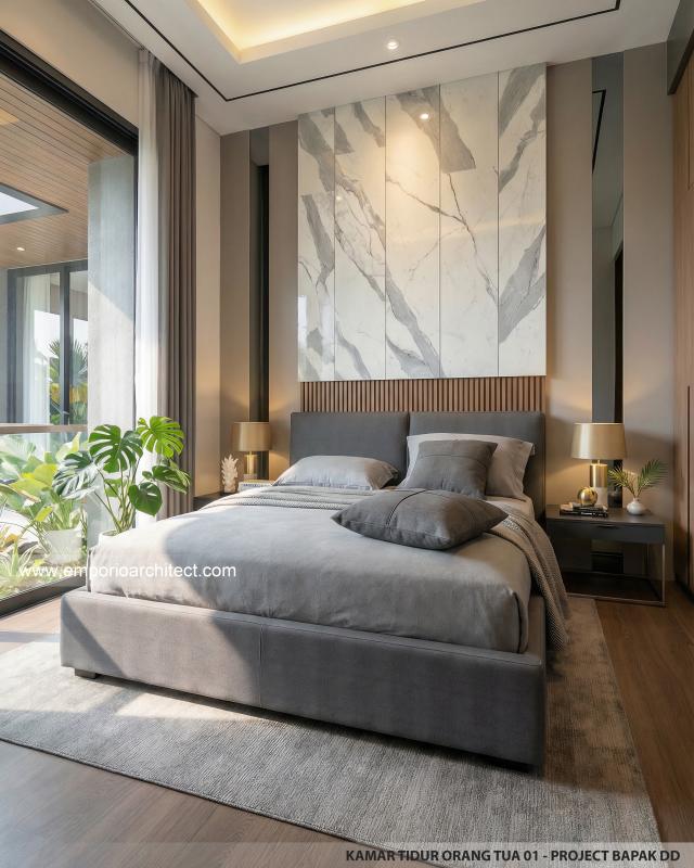 Desain Kamar Tidur Orang Tua 1 Rumah Modern 4 Lantai Bapak DD di Jakarta