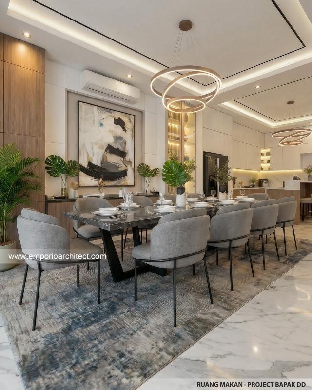 Desain Ruang Makan Rumah Modern 4 Lantai Bapak DD di Jakarta