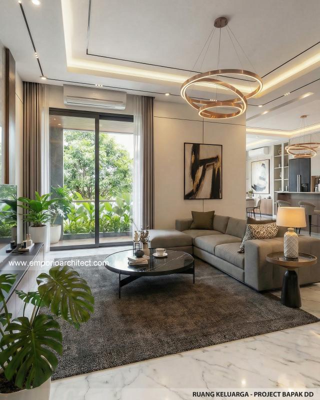 Desain Ruang Keluarga Rumah Modern 4 Lantai Bapak DD di Jakarta
