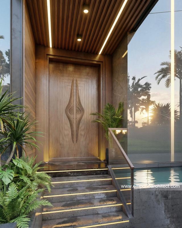Desain Tampak Detail Depan 2 Rumah Modern 4 Lantai Bapak DD di Jakarta