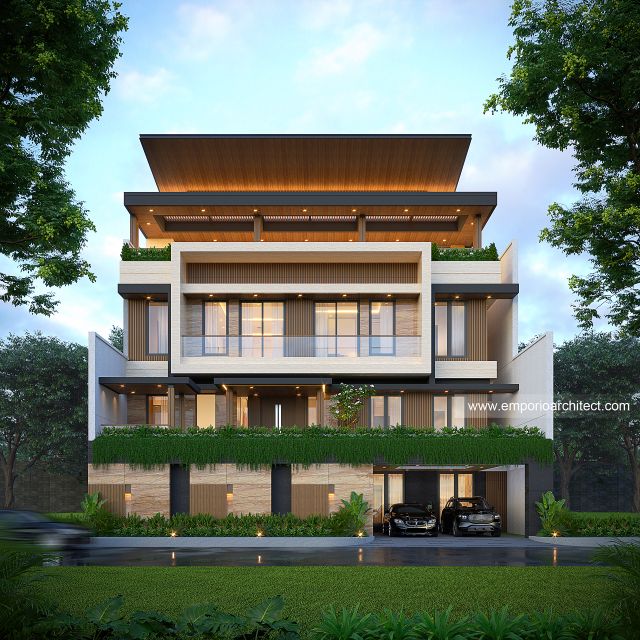 Desain Tampak Depan 3 Rumah Modern 4 Lantai Bapak DVI di Balikpapan