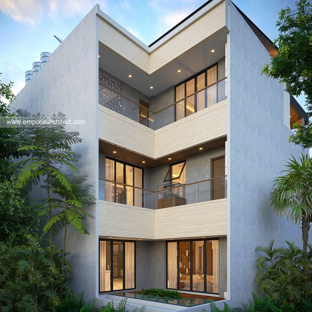 Desain Tampak Belakang Rumah Modern 4 Lantai Bapak DVI di Balikpapan