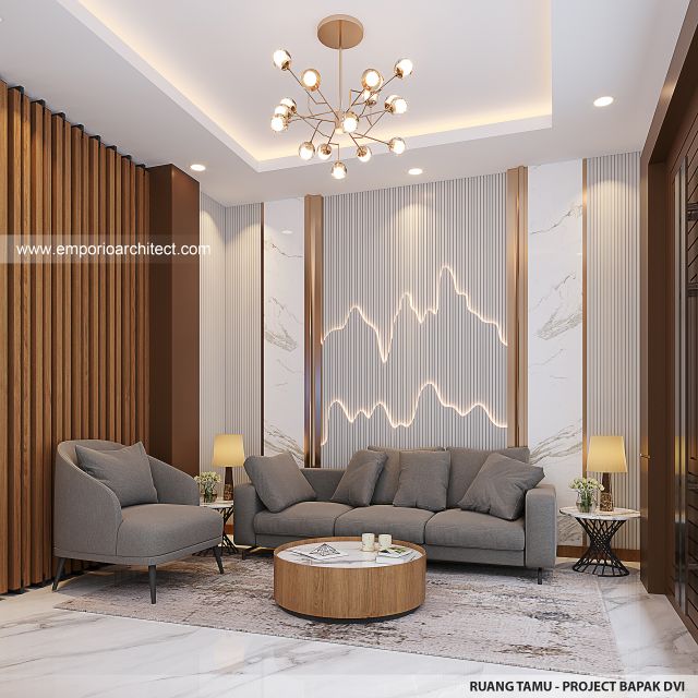 Desain Ruang Tamu Rumah Modern 4 Lantai Bapak DVI di Balikpapan