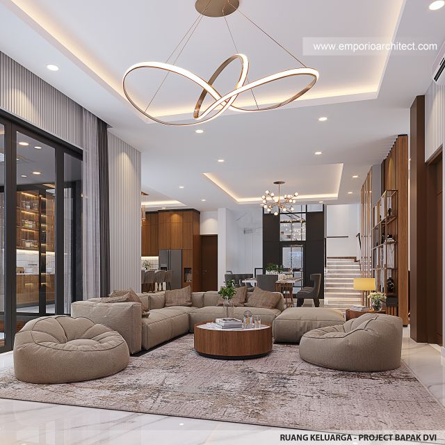 Desain Ruang Keluarga Rumah Modern 4 Lantai Bapak DVI di Balikpapan