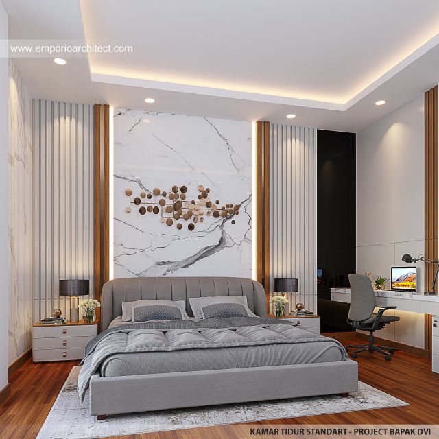 Desain Kamar Tidur Standar Rumah Modern 4 Lantai Bapak DVI di Balikpapan