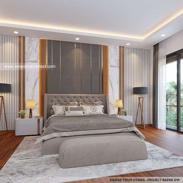 Desain Kamar Tidur Utama Rumah Modern 4 Lantai Bapak DVI di Balikpapan