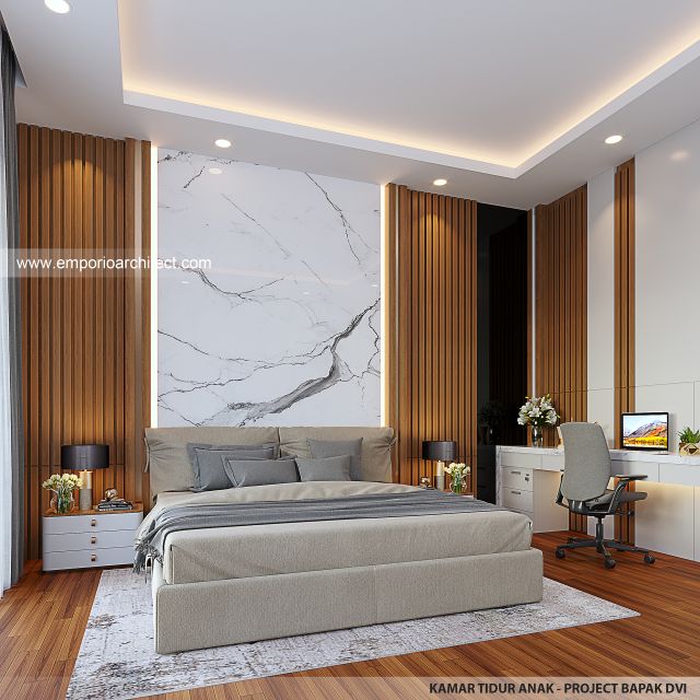 Desain Kamar Tidur Anak Rumah Modern 4 Lantai Bapak DVI di Balikpapan