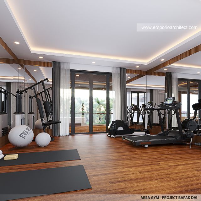 Desain Area Gym Rumah Modern 4 Lantai Bapak DVI di Balikpapan