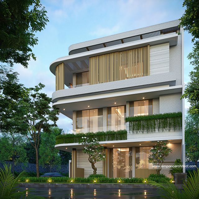 Desain Tampak Samping Rumah Modern 4 Lantai Ibu VNS di Jakarta Selatan