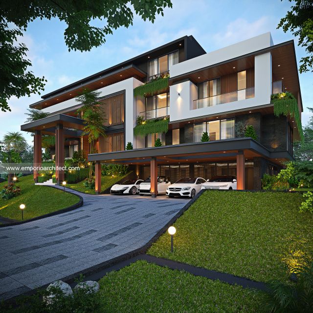 Desain Tampak Depan 2 Rumah Modern 4 Lantai Bapak JNY di Jakarta