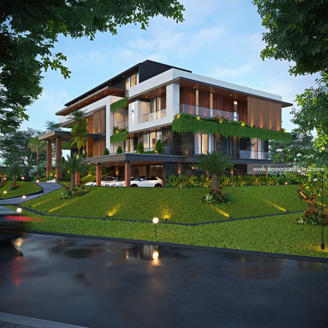 Desain Tampak Hook Rumah Modern 4 Lantai Bapak JNY di Jakarta