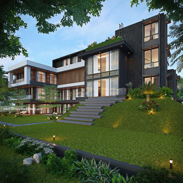 Desain Tampak Belakang Rumah Modern 4 Lantai Bapak JNY di Jakarta
