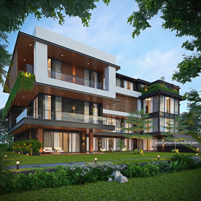 Desain Tampak Belakang 2 Rumah Modern 4 Lantai Bapak JNY di Jakarta