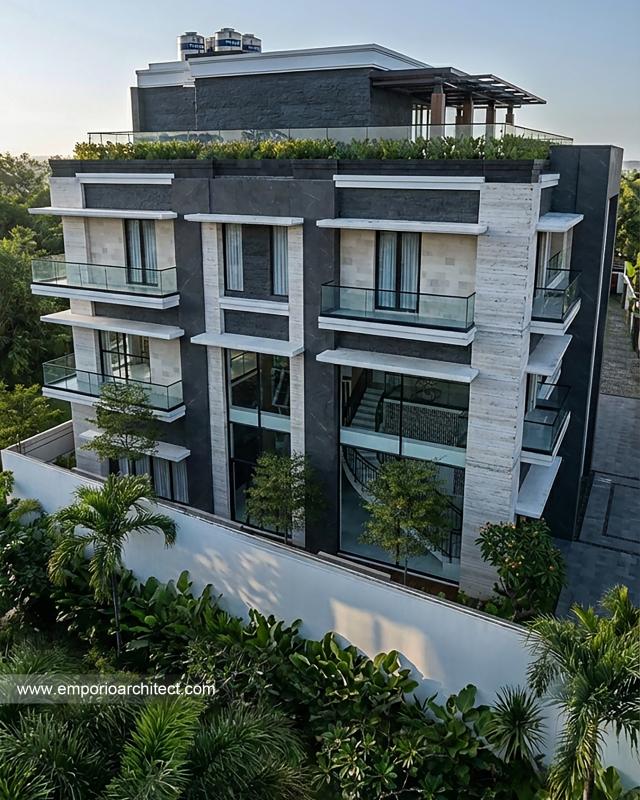Desain Tampak Belakang Rumah Modern 4 Lantai Ibu YNN di Uluwatu, Badung, Bali