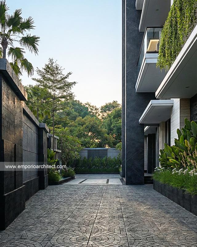 Desain Tampak Detail Depan 5 Rumah Modern 4 Lantai Ibu YNN di Uluwatu, Badung, Bali