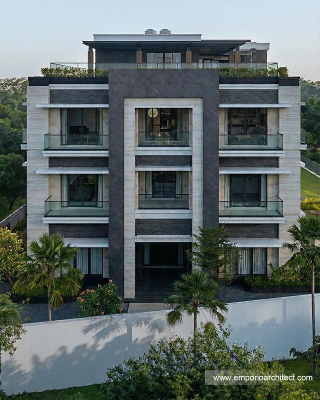 Desain Tampak Samping 2 Rumah Modern 4 Lantai Ibu YNN di Uluwatu, Badung, Bali