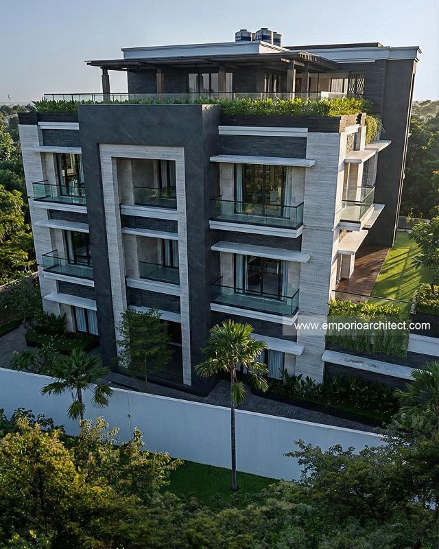 Desain Tampak Samping Rumah Modern 4 Lantai Ibu YNN di Uluwatu, Badung, Bali