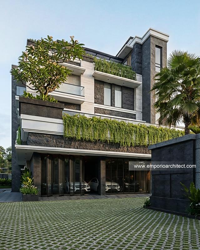 Desain Tampak Detail Depan 4 Rumah Modern 4 Lantai Ibu YNN di Uluwatu, Badung, Bali