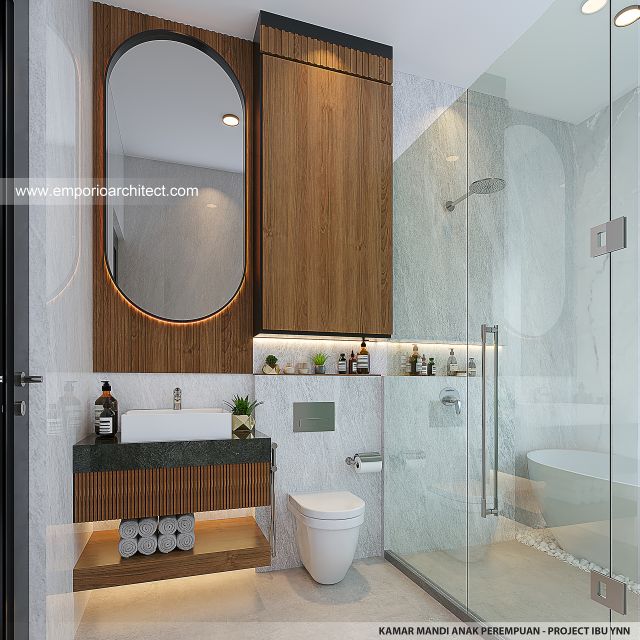 Desain Kamar Mandi Anak Rumah Modern 4 Lantai Ibu YNN di Uluwatu, Badung, Bali