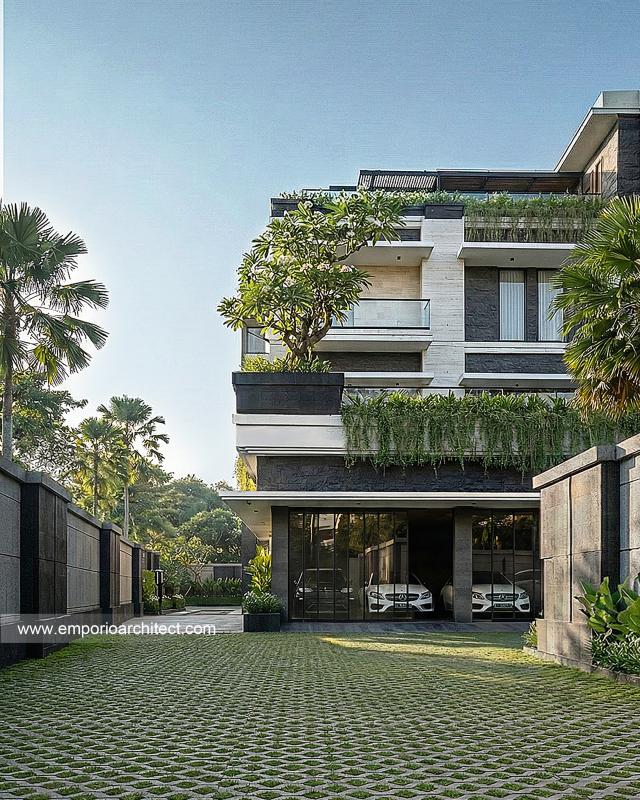 Desain Tampak Detail Depan 2 Rumah Modern 4 Lantai Ibu YNN di Uluwatu, Badung, Bali