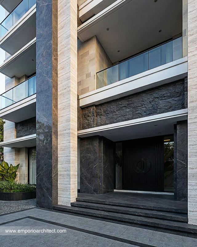 Desain Tampak Detail Depan 8 Rumah Modern 4 Lantai Ibu YNN di Uluwatu, Badung, Bali