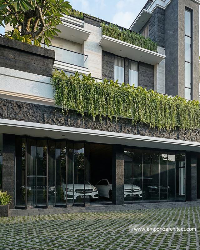 Desain Tampak Detail Depan 6 Rumah Modern 4 Lantai Ibu YNN di Uluwatu, Badung, Bali