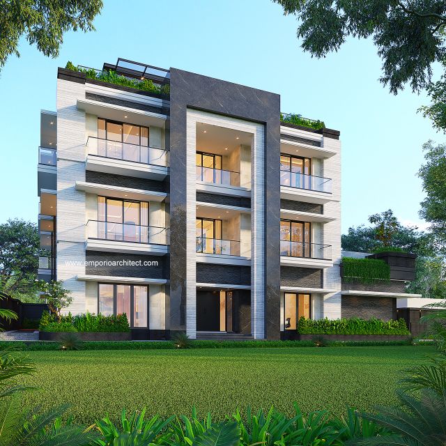 Desain Tampak Depan 2 Rumah Modern 4 Lantai Ibu YNN di Uluwatu, Badung, Bali