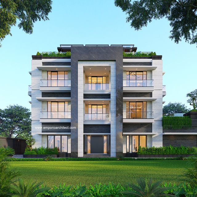 Desain Tampak Depan 3 Rumah Modern 4 Lantai Ibu YNN di Uluwatu, Badung, Bali