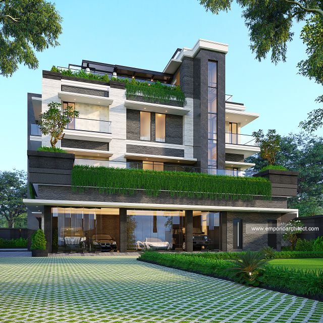 Desain Tampak Samping Rumah Modern 4 Lantai Ibu YNN di Uluwatu, Badung, Bali
