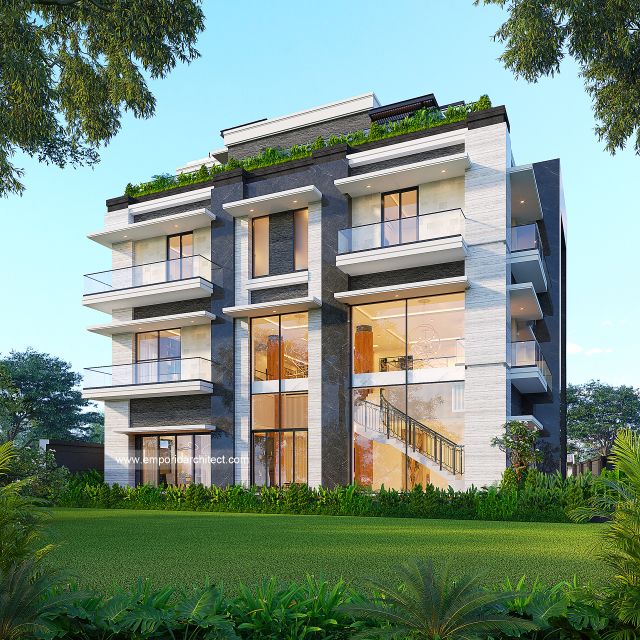 Desain Tampak Belakang Rumah Modern 4 Lantai Ibu YNN di Uluwatu, Badung, Bali