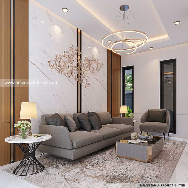 Desain Ruang Tamu Rumah Modern 4 Lantai Ibu YNN di Uluwatu, Badung, Bali