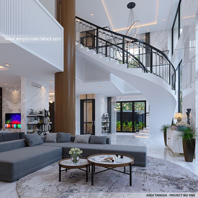 Desain Area Tangga Rumah Modern 4 Lantai Ibu YNN di Uluwatu, Badung, Bali