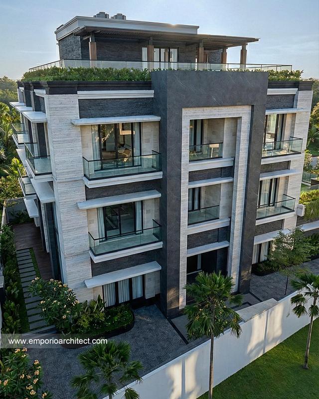 Desain Tampak Samping 3 Rumah Modern 4 Lantai Ibu YNN di Uluwatu, Badung, Bali