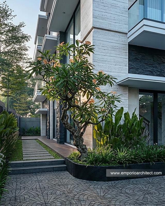 Desain Tampak Detail Depan 10 Rumah Modern 4 Lantai Ibu YNN di Uluwatu, Badung, Bali