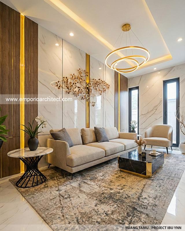 Desain Ruang Tamu Rumah Modern 4 Lantai Ibu YNN di Uluwatu, Badung, Bali