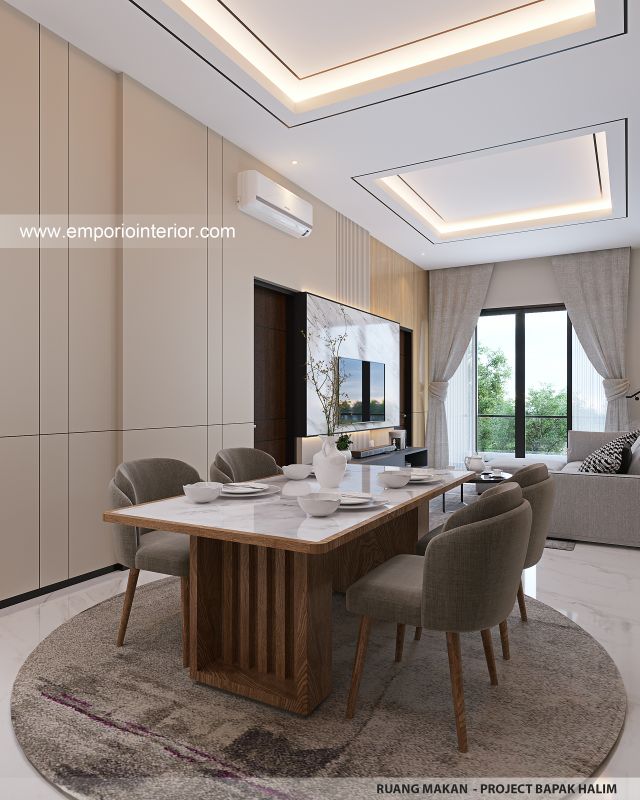 Desain Ruang Makan Rumah Modern 4 Lantai Bapak HLM di Jakarta Barat