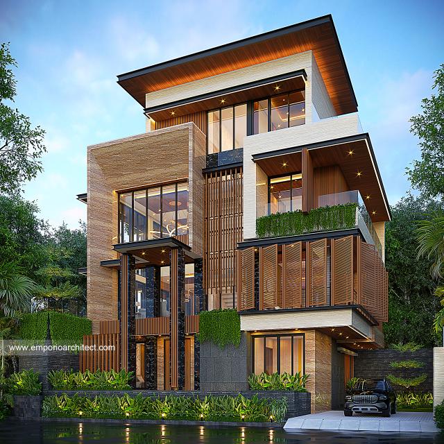 Desain Tampak Depan Rumah Modern 4 Lantai Ibu VVT di Jakarta