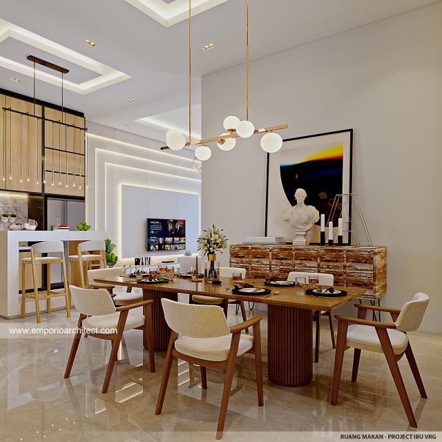 Desain Ruang Makan Rumah Modern 4 Lantai Ibu VRG di Sunter, Jakarta Utara
