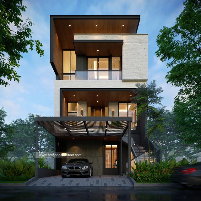 Desain Tampak Depan 3 Rumah Modern 4 Lantai Ibu LNA di PIK, Jakarta Utara