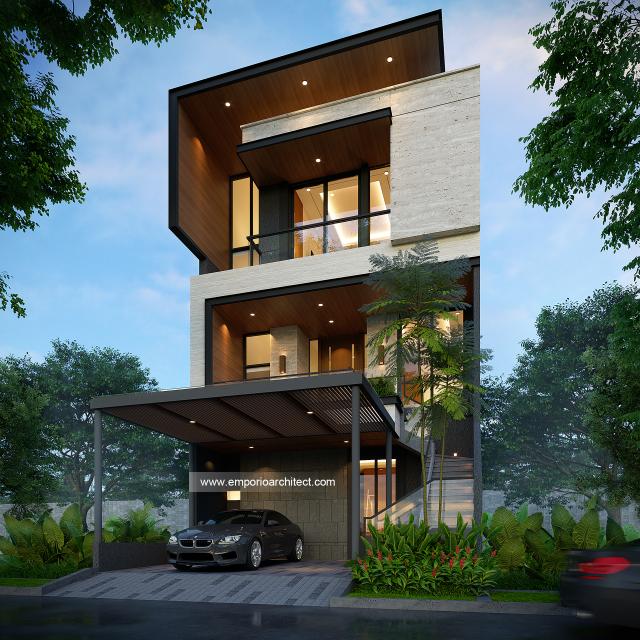 Desain Tampak Depan Rumah Modern 4 Lantai Ibu LNA di PIK, Jakarta Utara