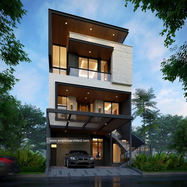 Desain Tampak Depan 2 Rumah Modern 4 Lantai Ibu LNA di PIK, Jakarta Utara