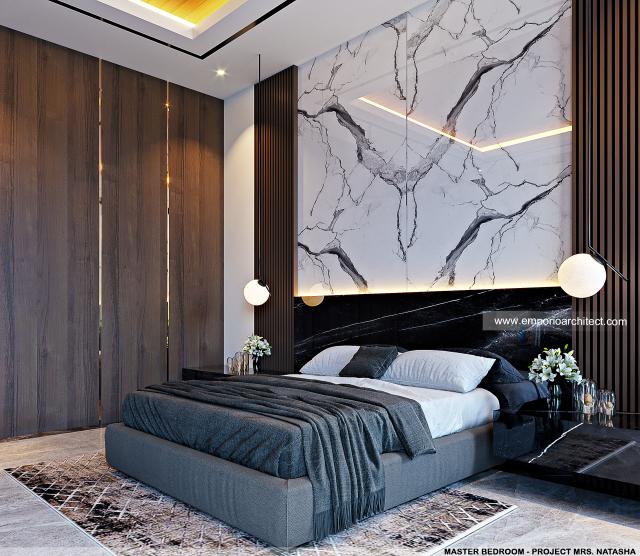 Desain Kamar Tidur Utama Rumah Modern 4 Lantai Mrs. Natasha di Jakarta