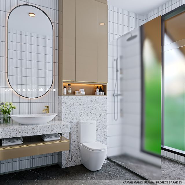 Desain Kamar Mandi Utama Rumah Modern 4 Lantai Bapak BY di Jimbaran, Badung, Bali