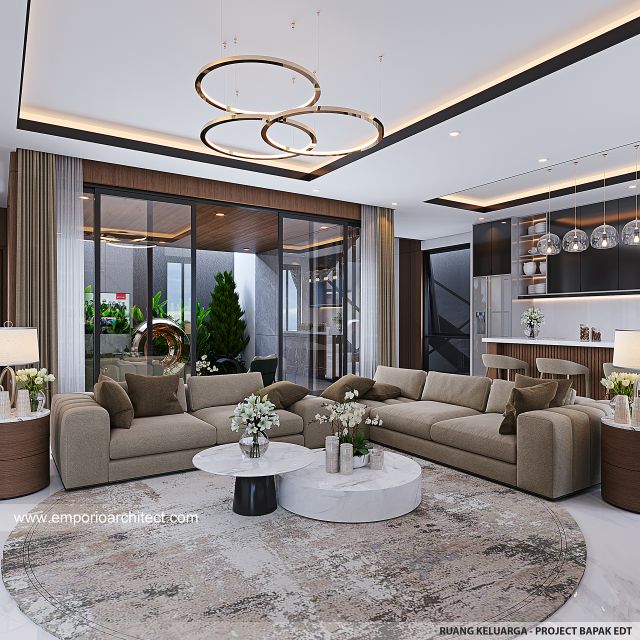 Desain Ruang Keluarga Rumah Modern 4 Lantai Bapak EDT di Kepala Gading, Jakarta Utara