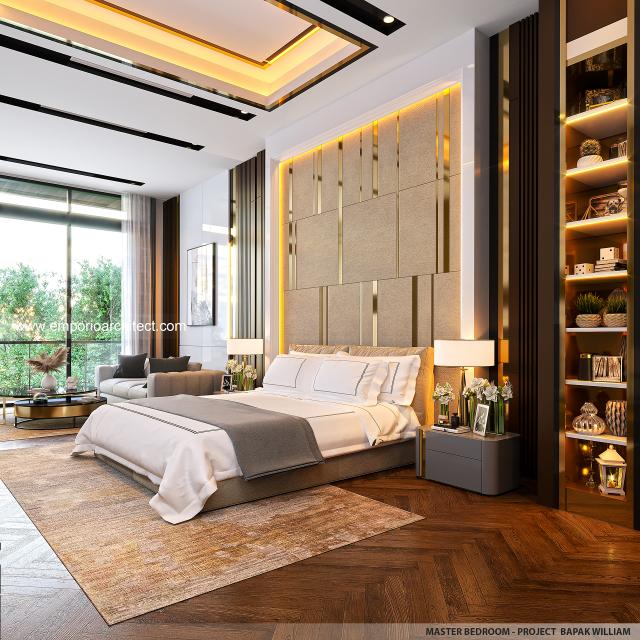 Desain Kamar Tidur Utama Rumah Modern 4 Lantai Bapak WLM di PIK, Jakarta Utara
