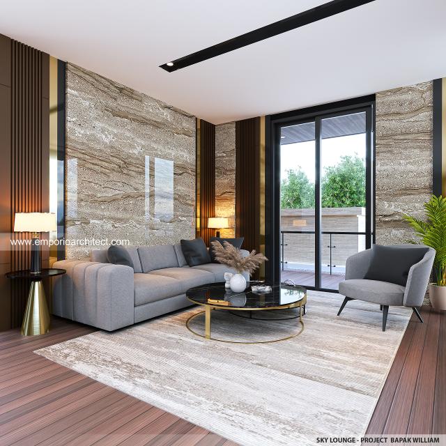 Desain Sky Lounge Rumah Modern 4 Lantai Bapak WLM di PIK, Jakarta Utara